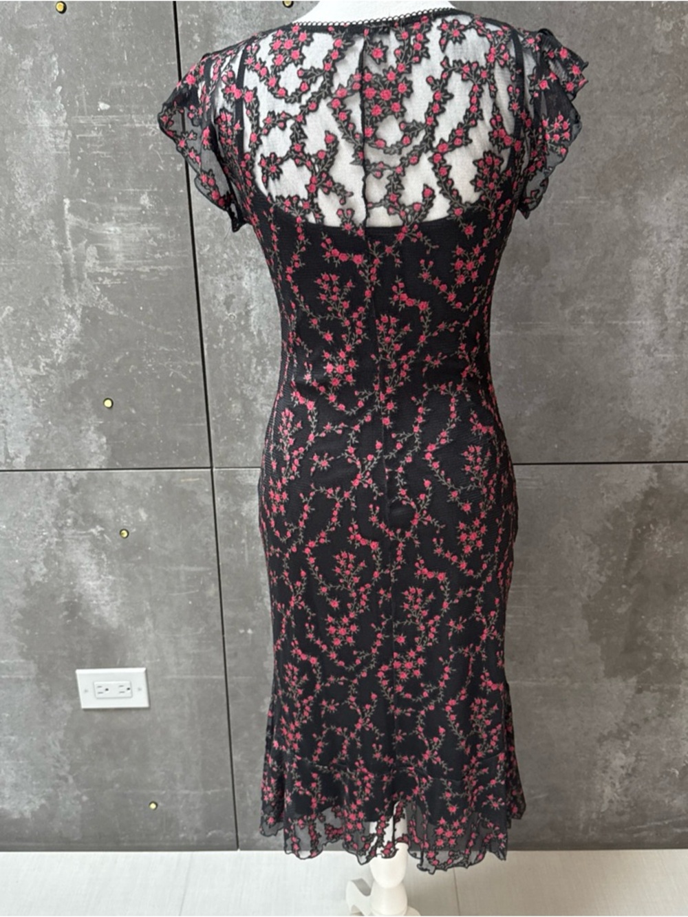 Y2K Heart Moon Star black read flowers Lace Dress Whimsigoth size M - Picture 6 of 16